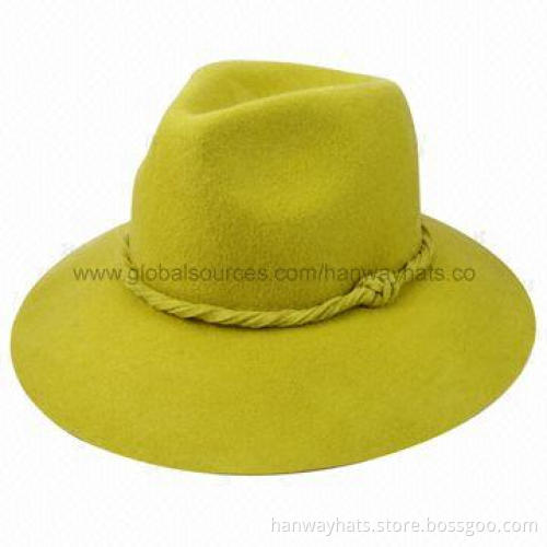 Fashionable Wool Felt Yellow Large Brim Cowboy Hat with Self-felt Twisted Band Trim